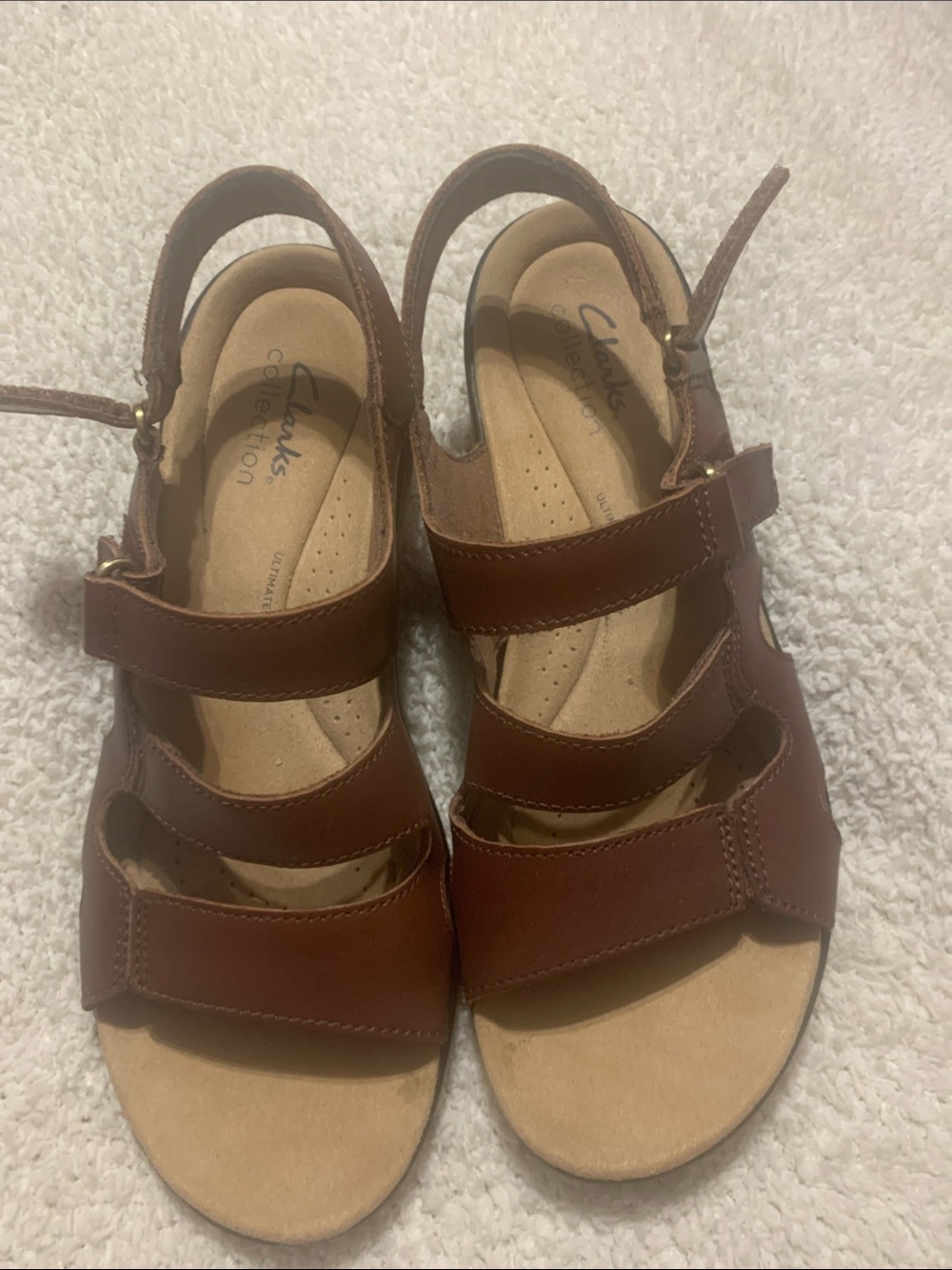 Clarks Women's Brown Leather Multi-Strap Comfort Sandals